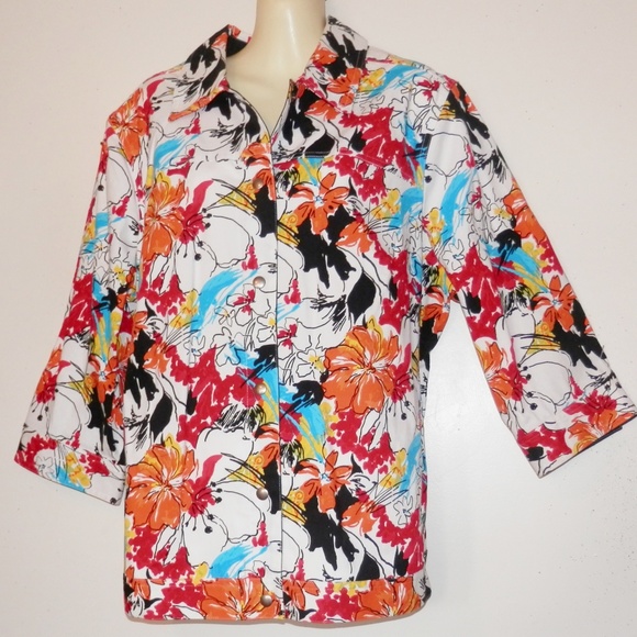 CJ Banks 1X Floral Stretch Jacket 3/4 Sleeve E564 - Picture 4 of 7